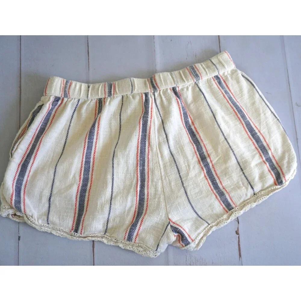 Aerie Striped Cotton Blend Shorts With Crochet Trim - Size M - Picture 6 of 7